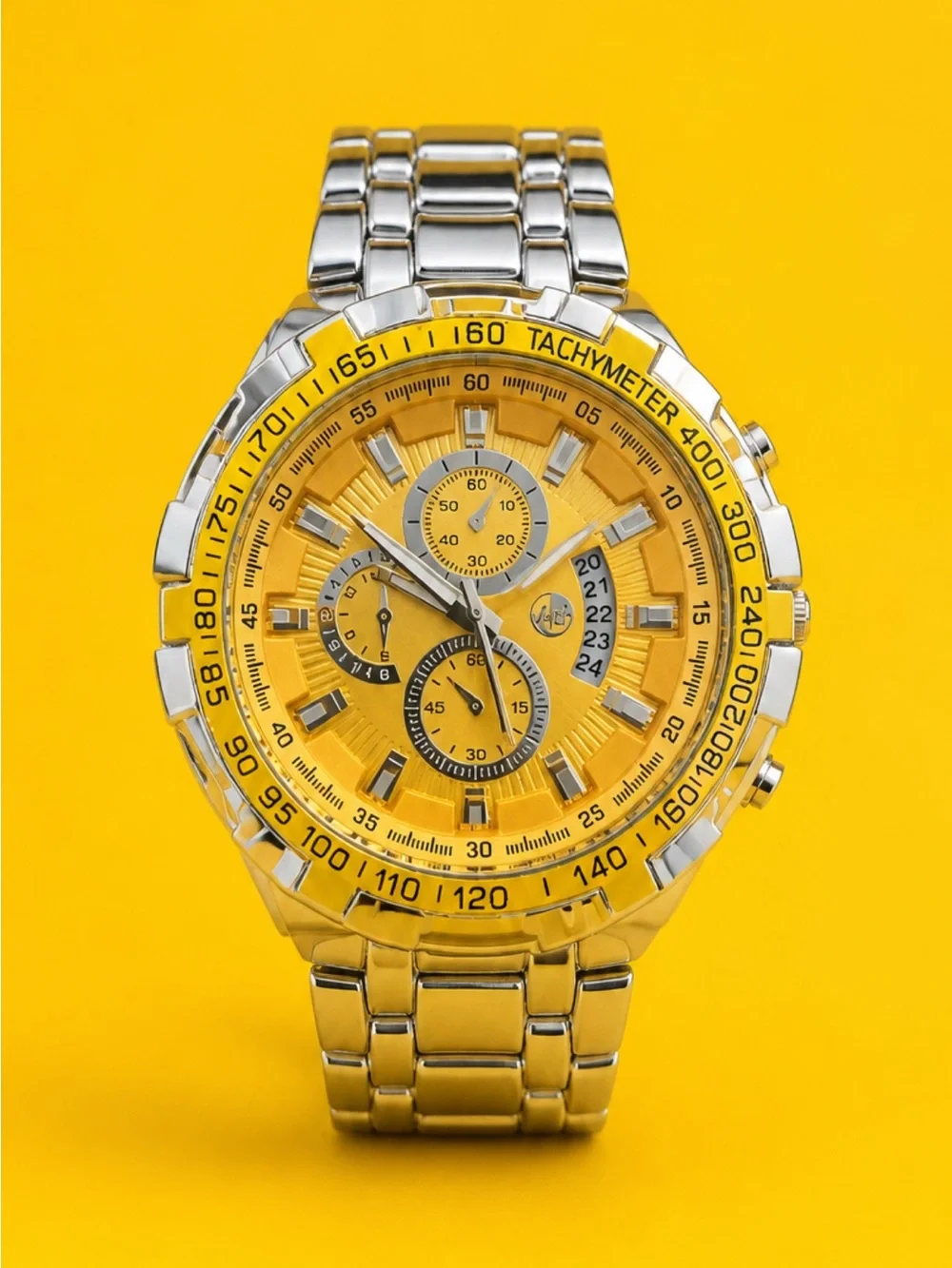 Yellow Dial Stainless Chronograph Watch